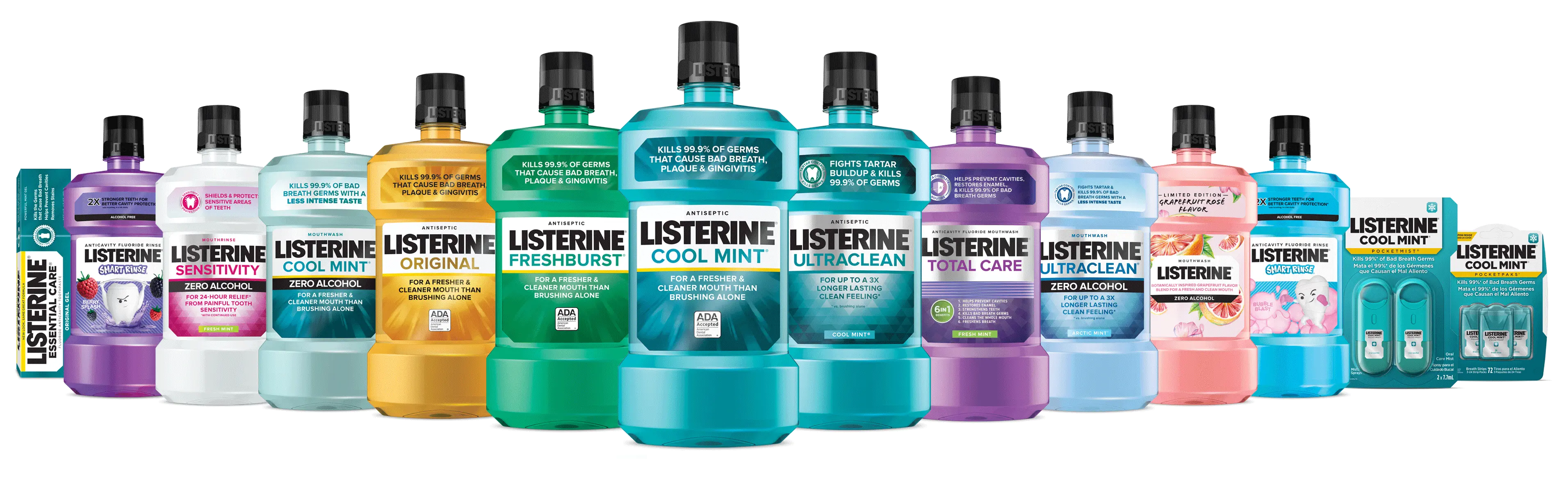 Listerine products in a row