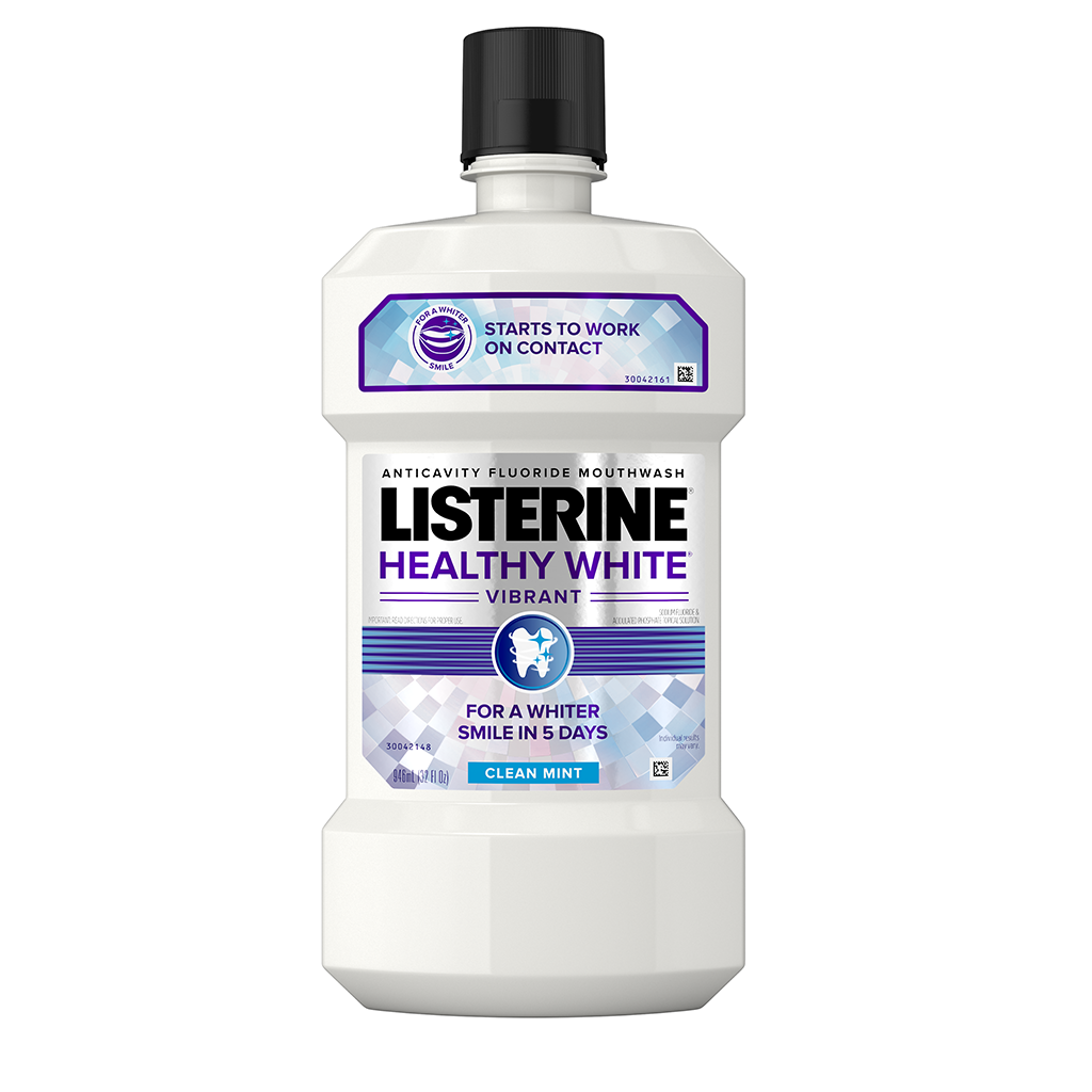 LISTERINE® HEALTHY WHITE™ VIBRANT Anticavity Fluoride Mouthwash CLEAN MINT