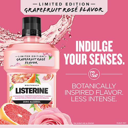 Listerine Grapefruit Rose mouthwash indulge your senses promo graphic