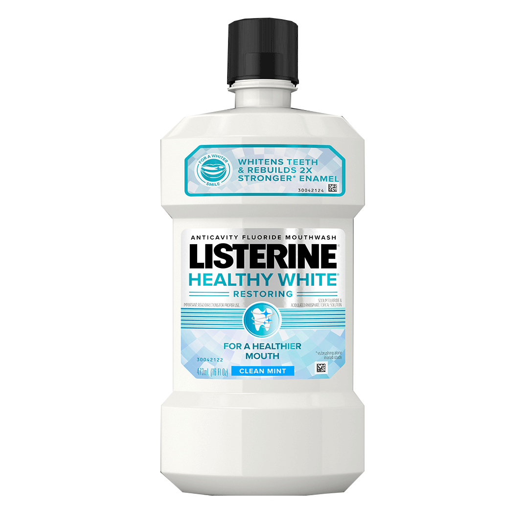LISTERINE® HEALTHY WHITE™ RESTORING Anticavity Fluoride Mouthwash CLEAN MINT front