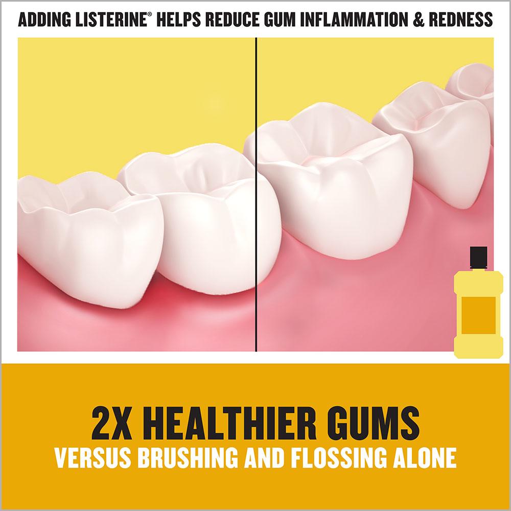 Get 2 times healthier gums with Listerine than brushing and flossing alone