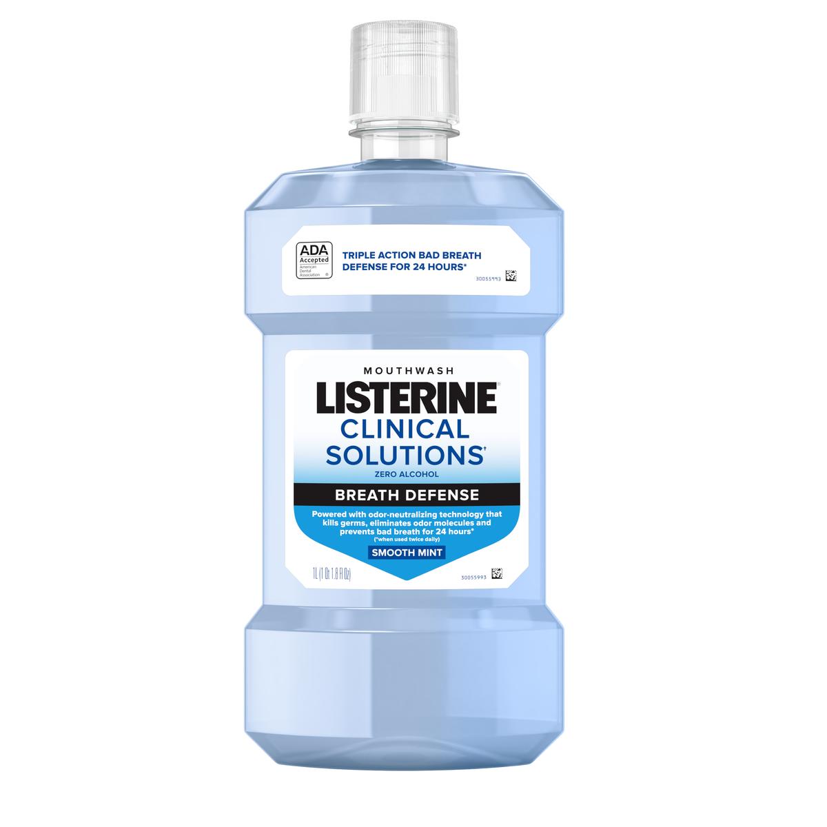 Listerine Clinical Solutions Breath Defense mouthwash bottle front