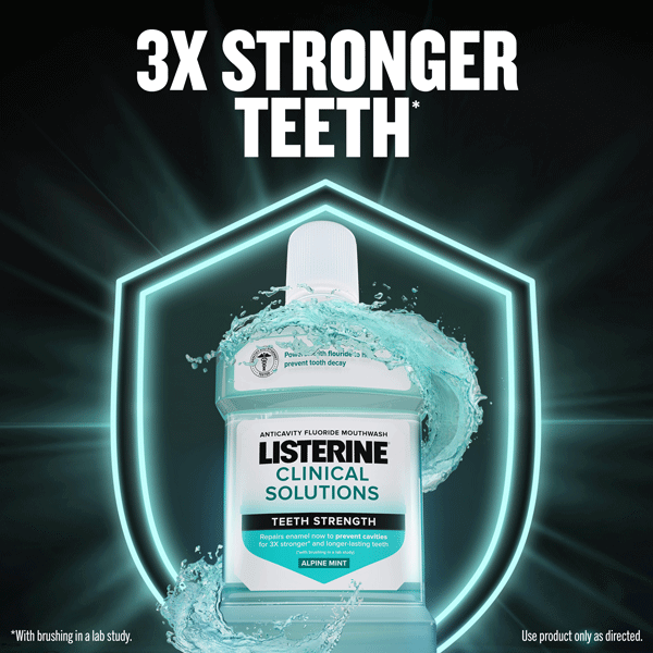 Get 3 times stronger teeth with Listerine Clinical Solutions Teeth Strength Mouthwash