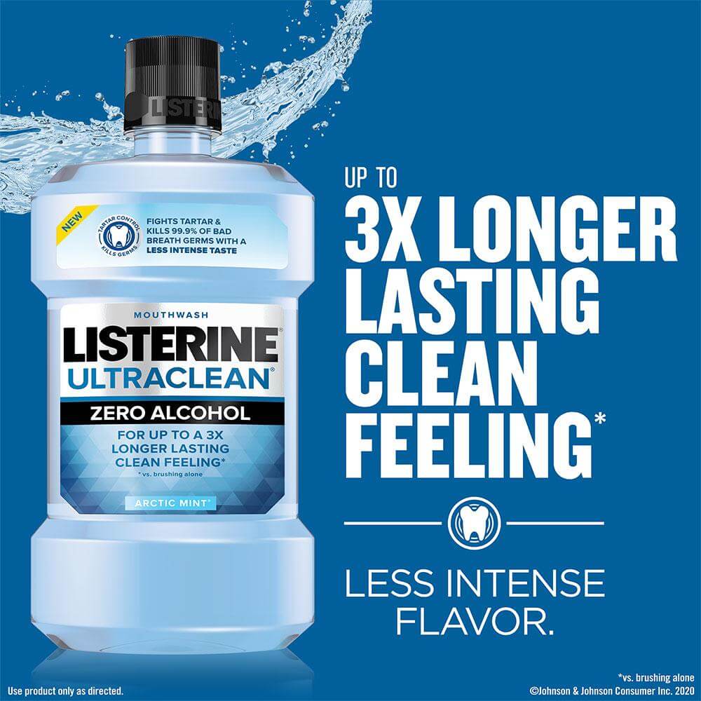 3 times longer lasting clean feeling with ULTRACLEAN® Zero Alcohol Tartar Control Mouthwash