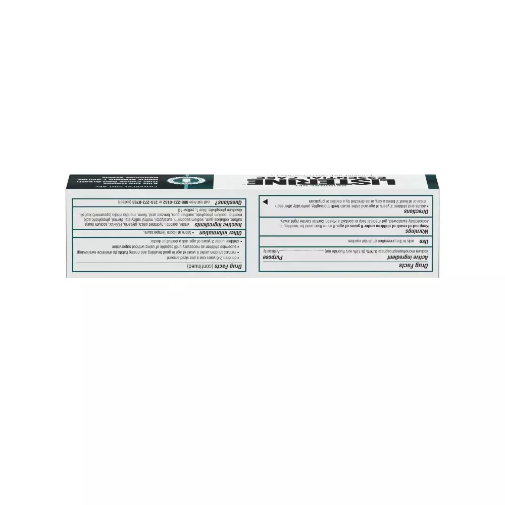 LISTERINE ESSENTIAL CARE® Fluoride Anticavity Toothpaste Back of Pack