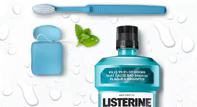 3-step oral care routine of brushing, flossing, and rinsing with mouthwash
