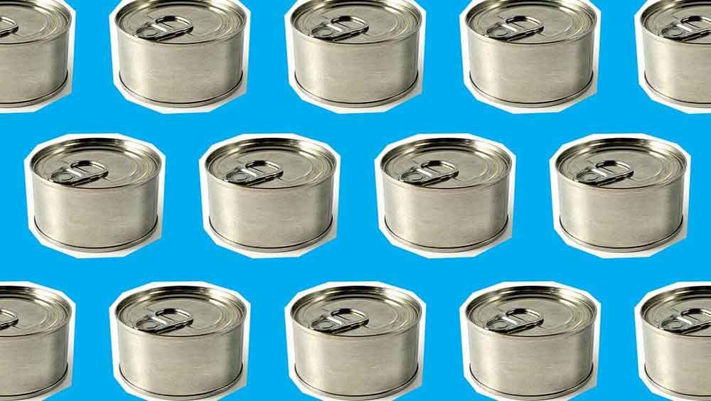 tin cans with blue background
