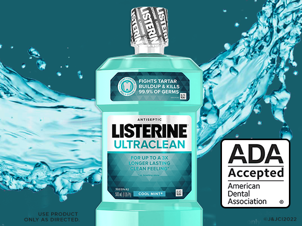 Listerine Ultraclean Antiseptic Cool Mint mouthwash, ADA Accepted