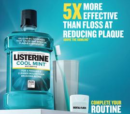 Listerine Cool Mint mouthwash is more effective than floss at reducing plaque