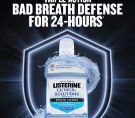 Bad breath defense for 24 hours with Listerine Clinical Solutions Breath Defense